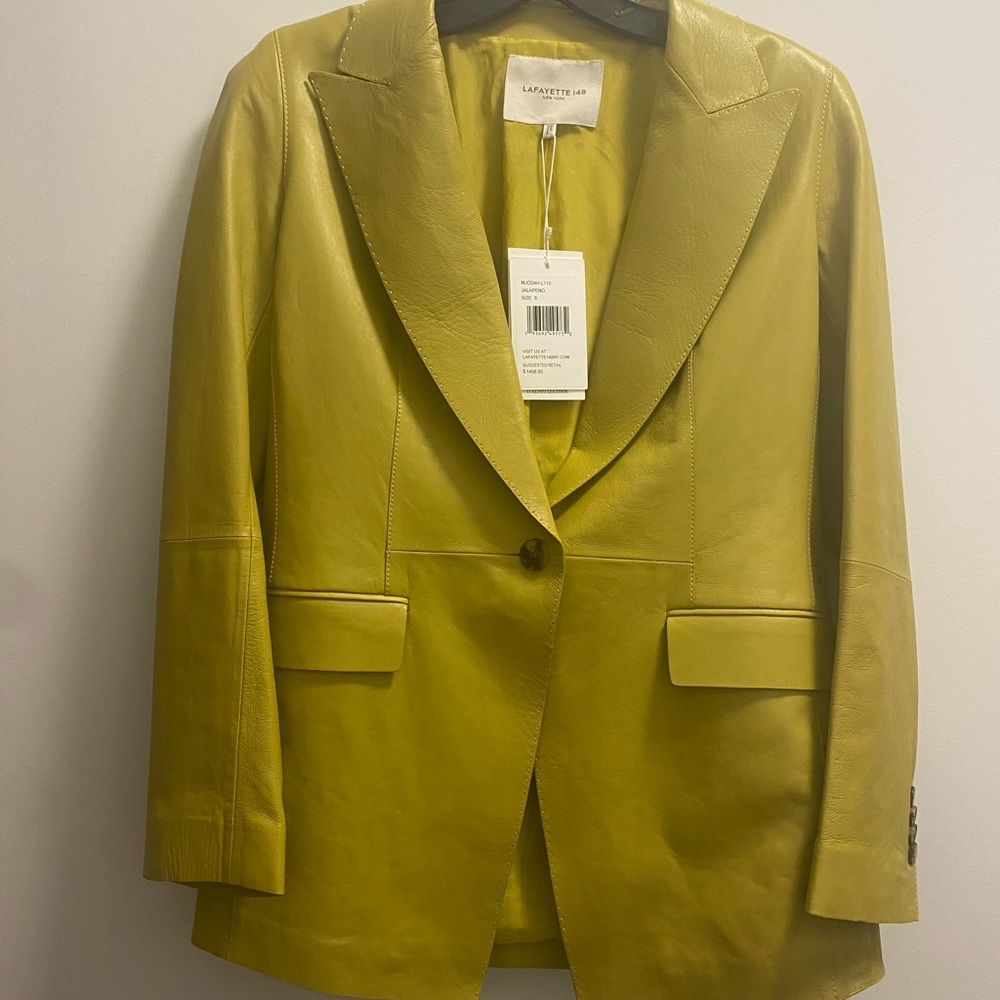 LAFAYETTE 148 Glazed Weightless Lambskin Royer Blazer In Green